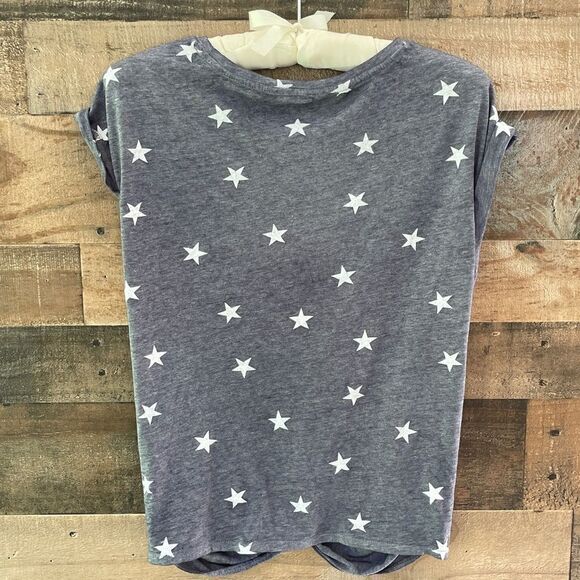Lucky Brand Short Sleeve Star Print Twist Front T-Shirt In Navy Multi Size Small - Picture 3 of 8